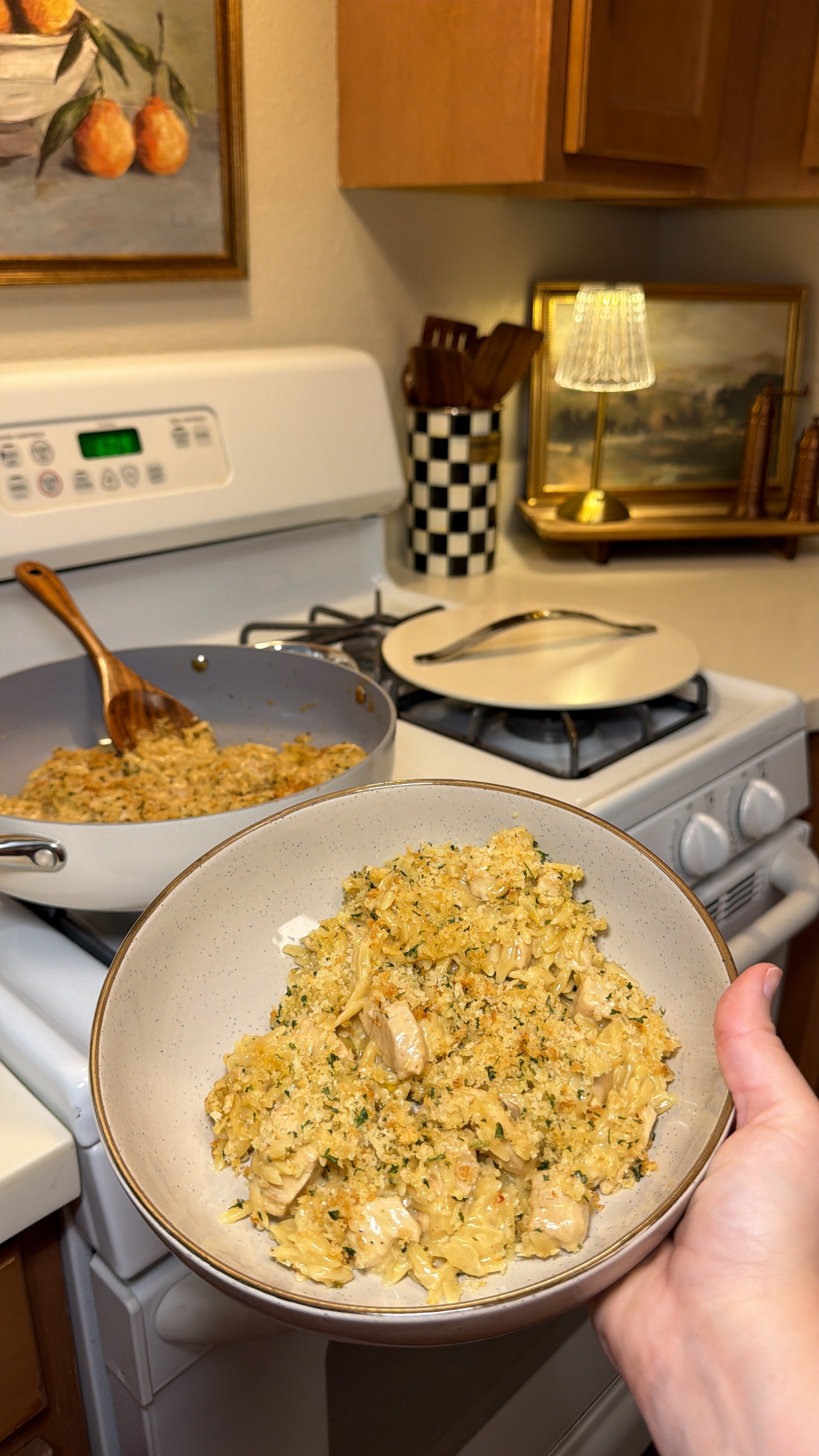 Garlic Parmesan Crusted Chicken Orzo