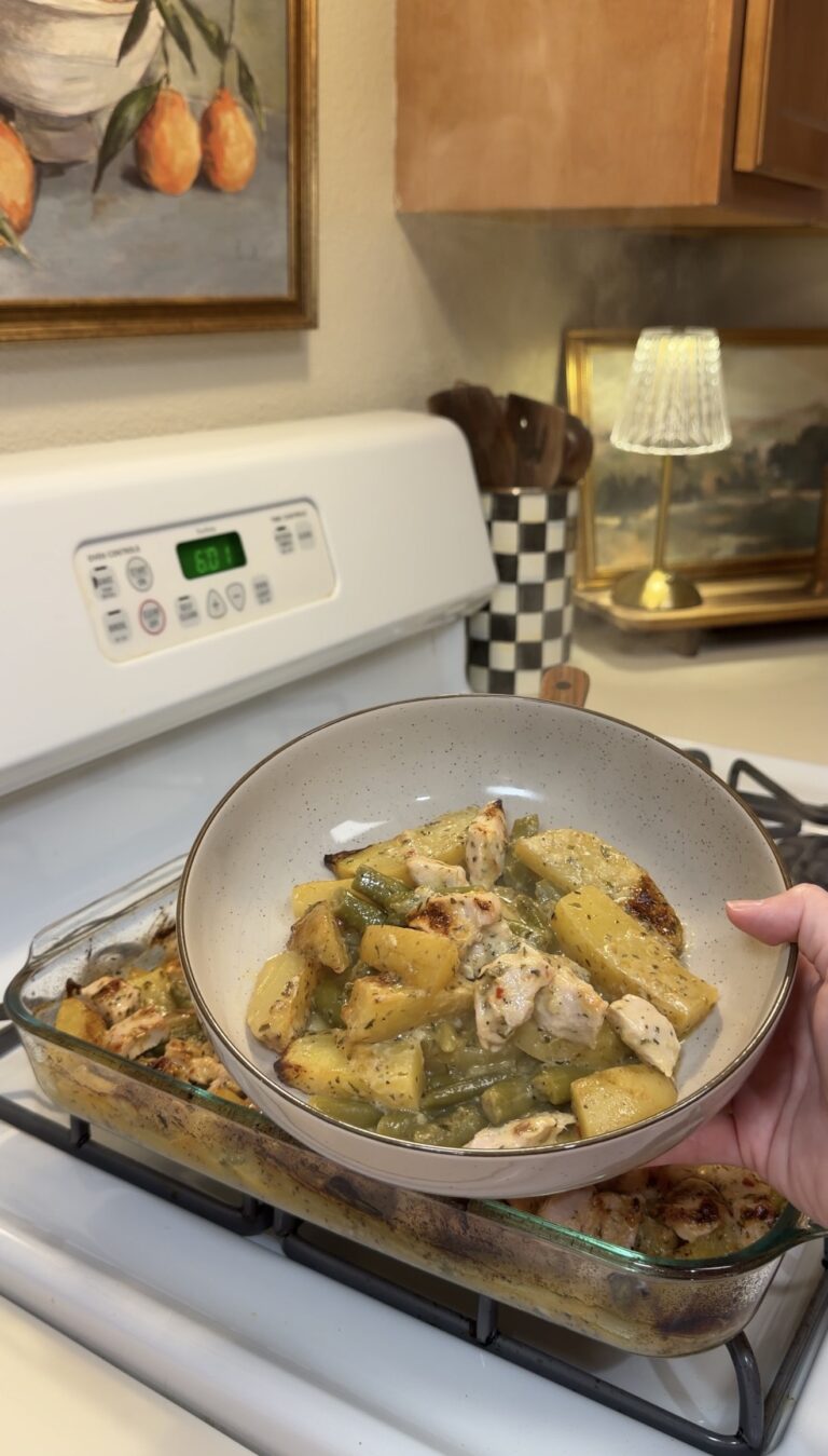 One Pan Garlic Parmesan Chicken, Potatoes & Green Beans
