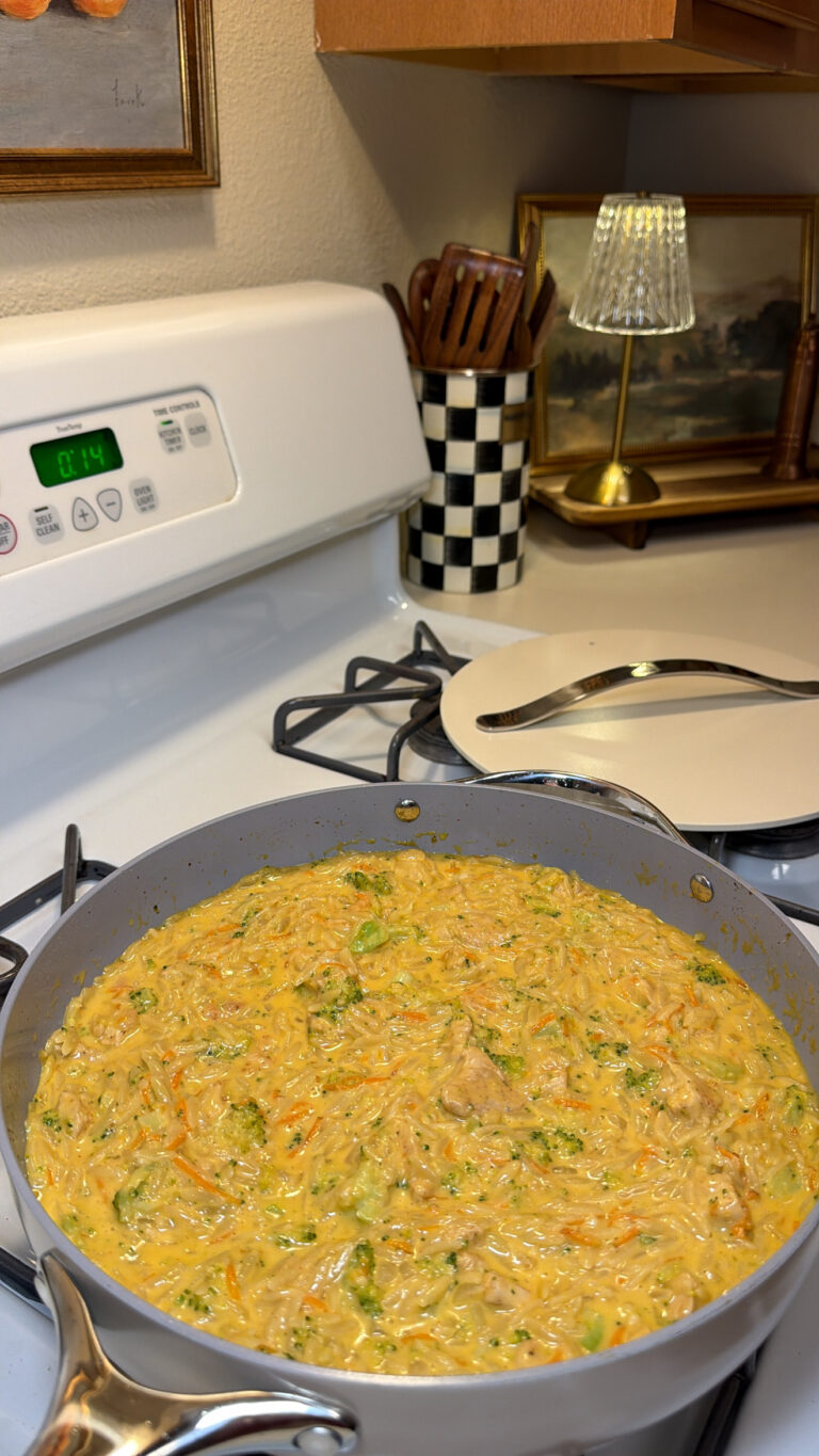 One Pot Chicken Broccoli Cheddar Orzo